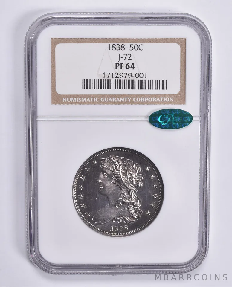 PF64 1838 Capped Bust Half Dollar J-72 CAC NGC *1539