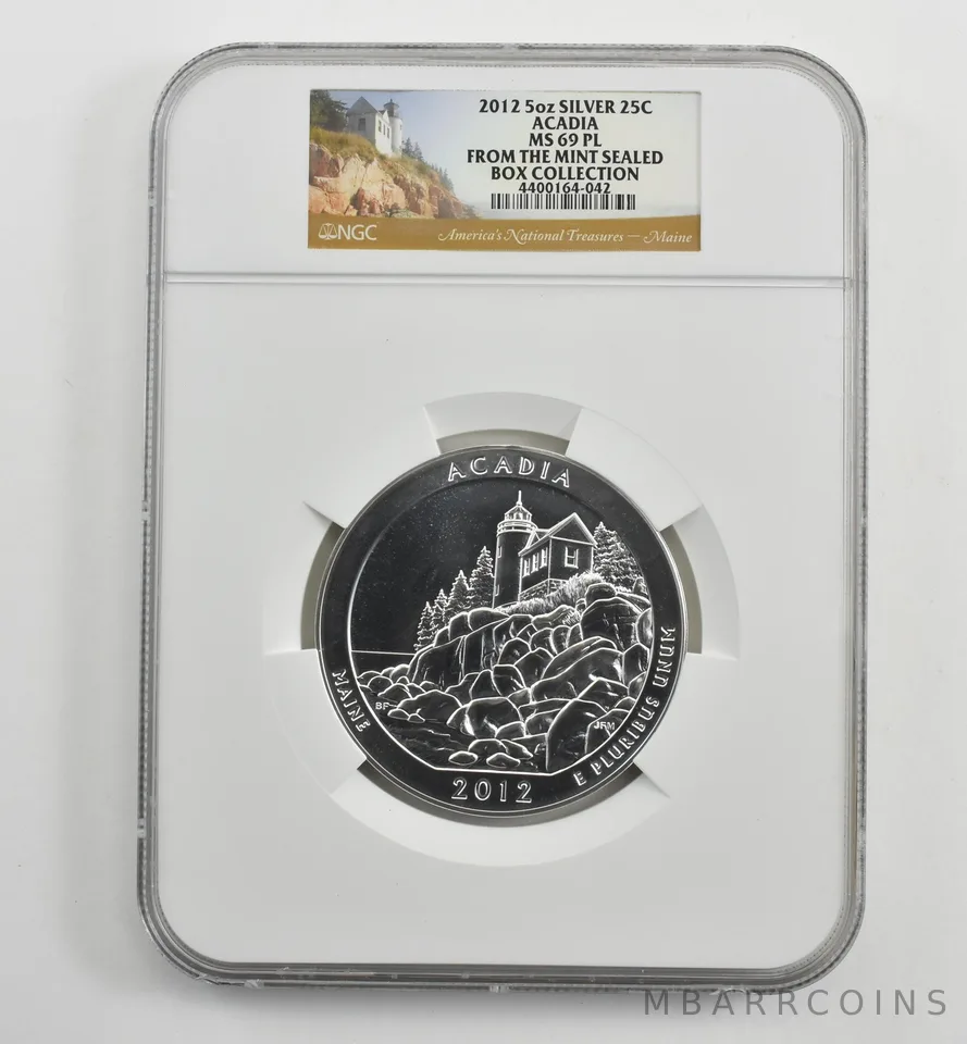 2012 5 Oz Silver Quarter America The Beautiful Acadia MS69 PL NGC *1584