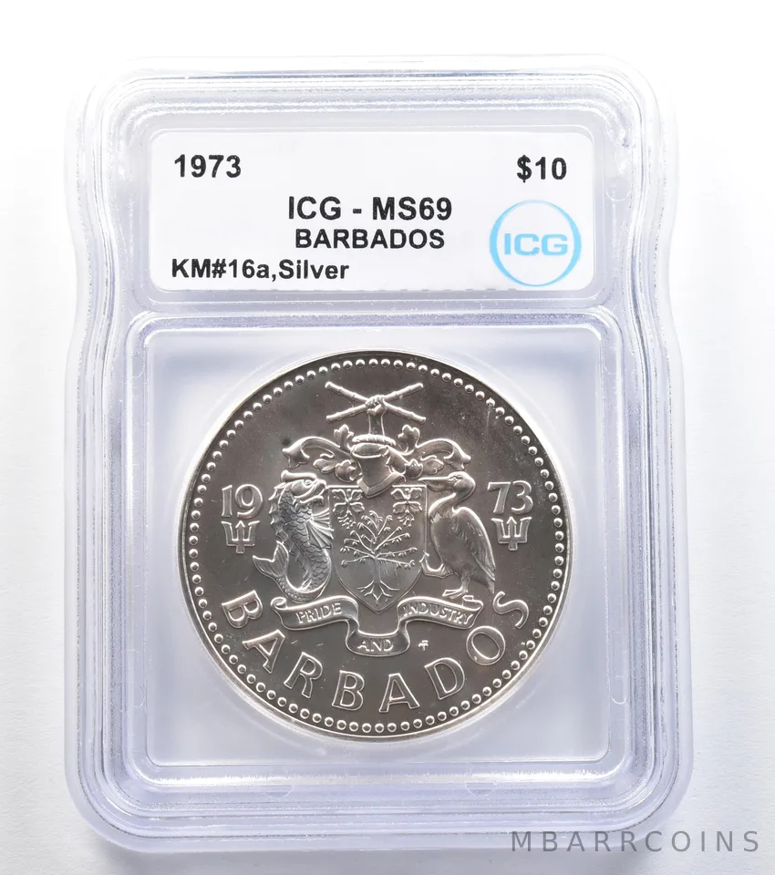 1973 Barbados 5 Dollars Silver KM#16a MS69 ICG *7997