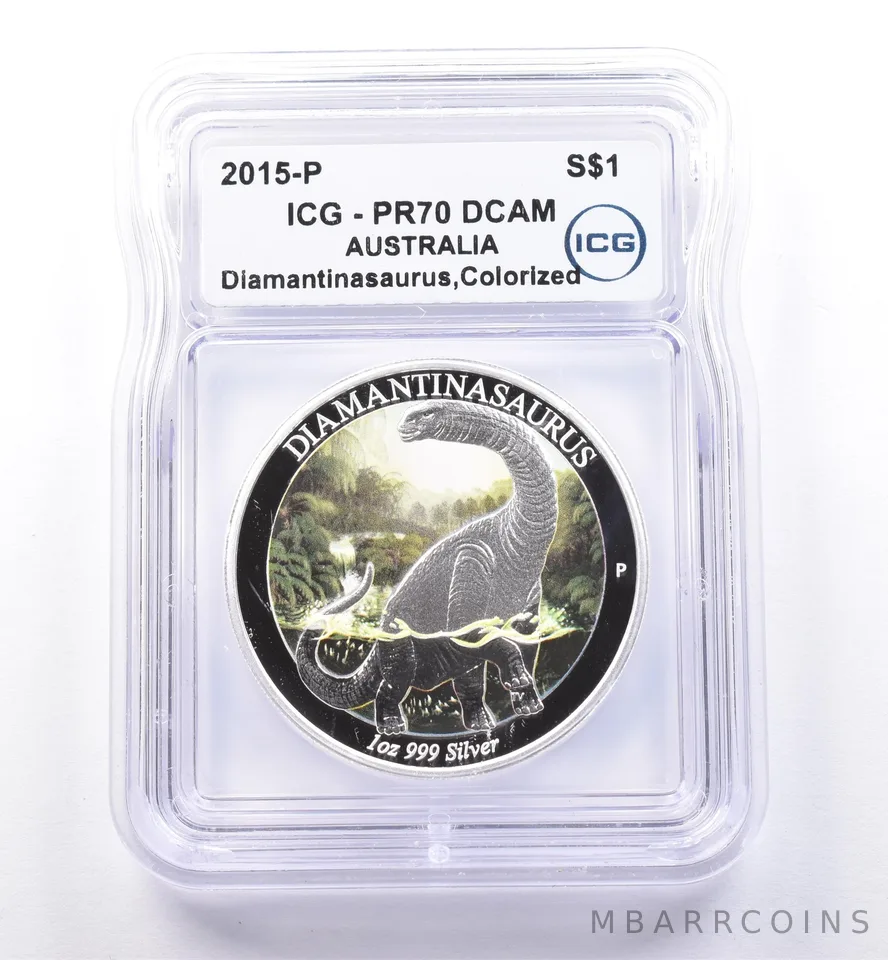 2015 P Australia 1 Dollar Silver Diamantinasaurus Colorized PR70 DCAM ICG *8649