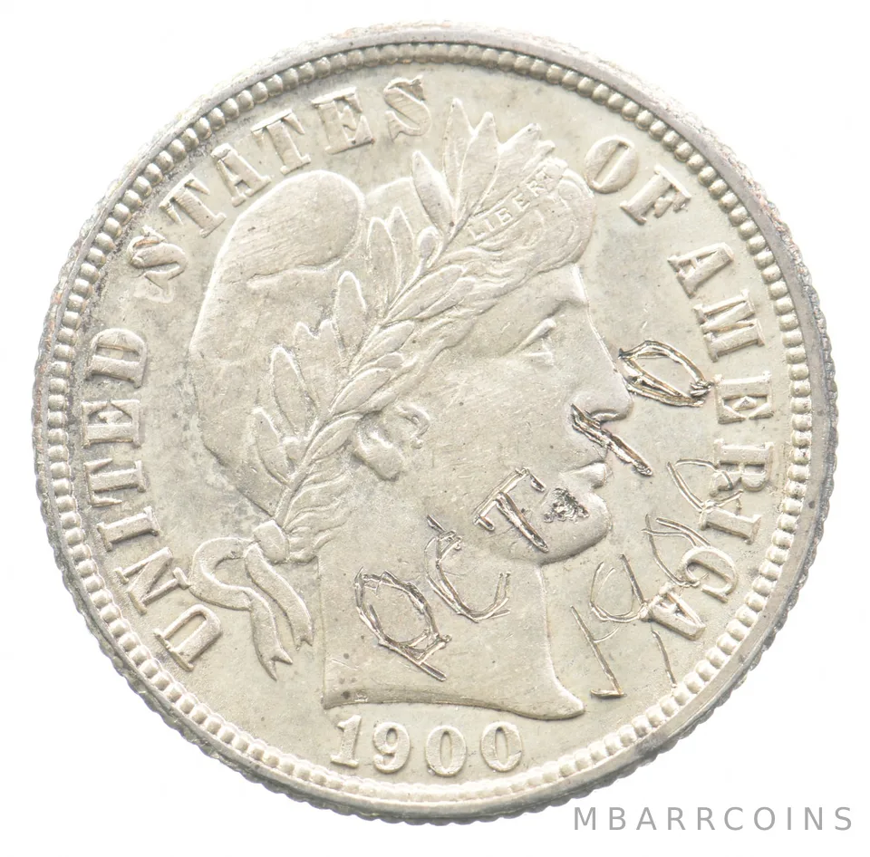 1900-O Barber Dime Oct 10 Etched *7515