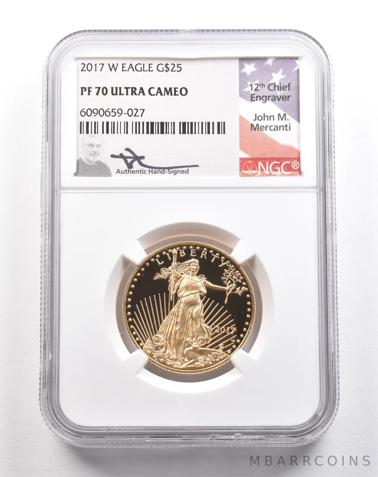 2017-W $25 American Gold Eagle Mercanti 1/2 Oz Gold PF70 UCAM NGC a5445