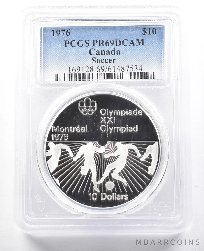 1976 Canada 10 Dollars Silver Montreal Olympics Soccer PR69 DCAM PCGS