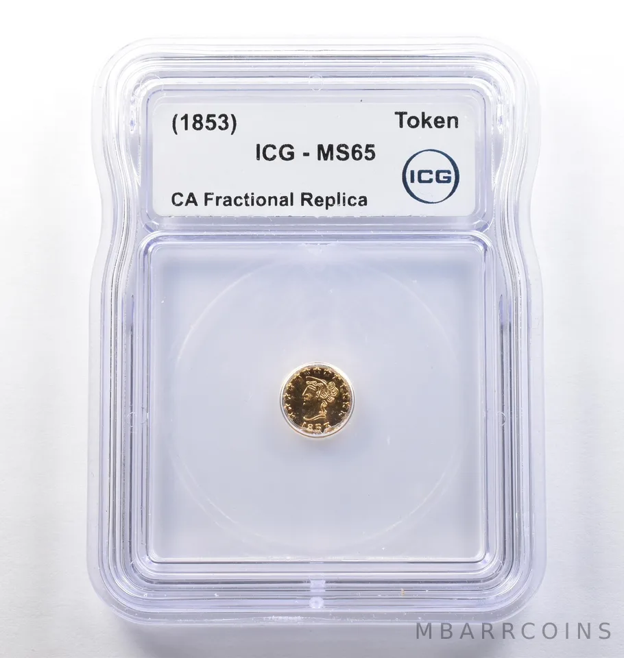 (1853) CA Fractional Gold Style Token Liberty Head 1/4 Dollar MS65 ICG *3807