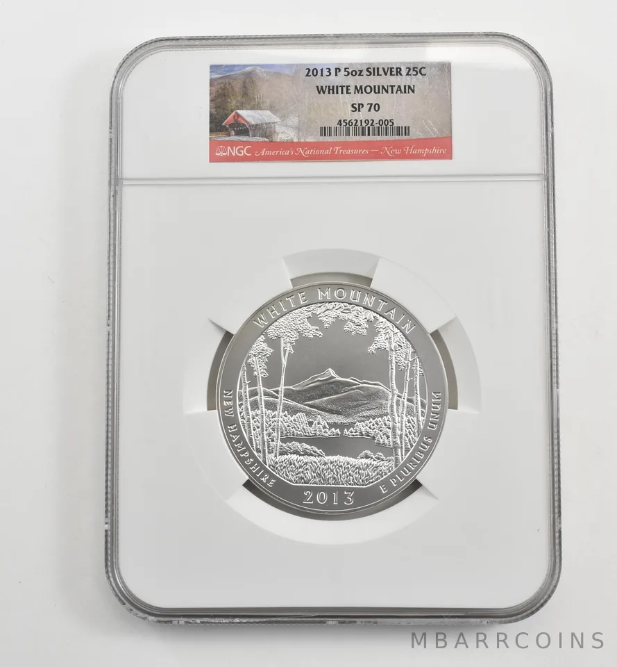 2013-P 5 Oz Silver Quarter America The Beautiful White Mountain SP70 NGC *1678