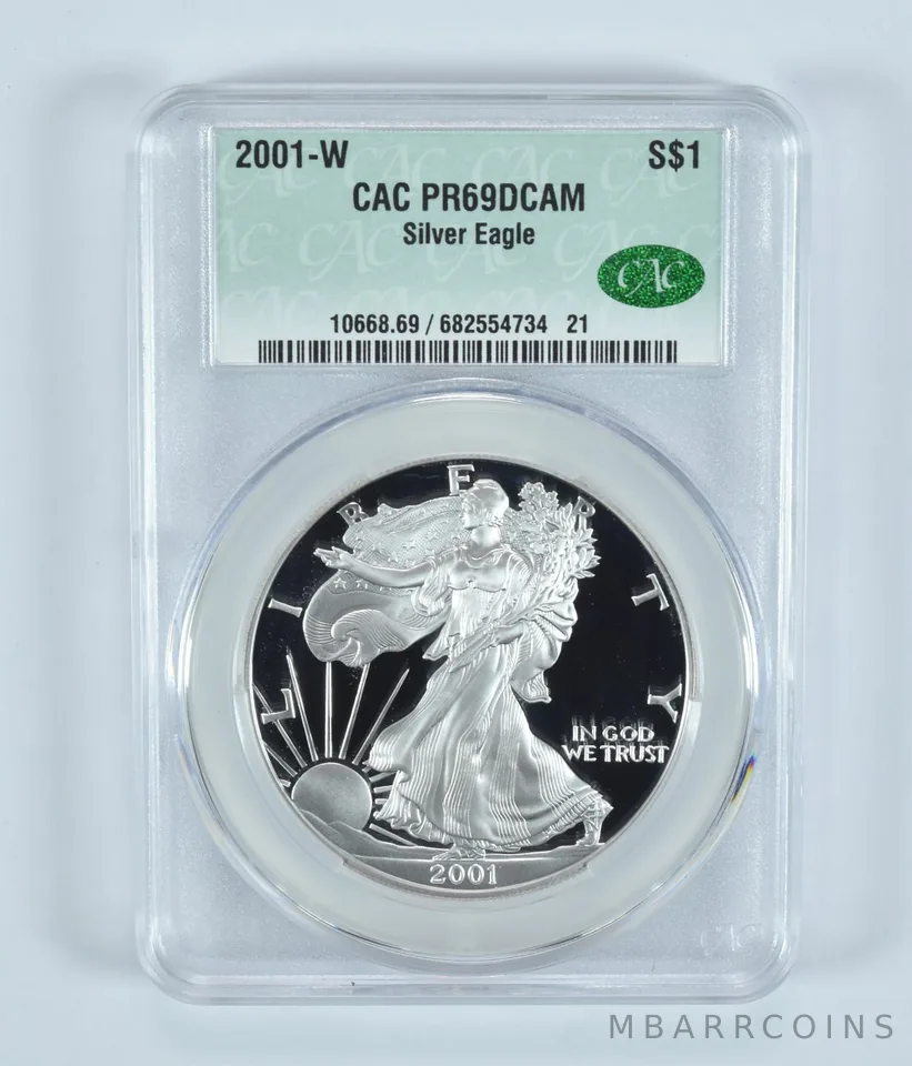2001-W American Silver Eagle PR69 DCAM CAC CACg