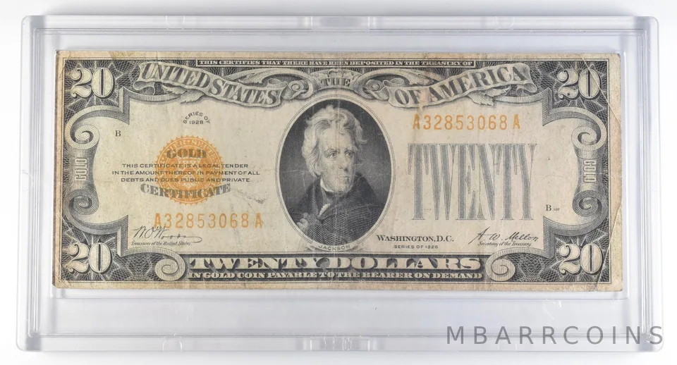1928 $20 Gold Certificate Yellow Seal *8247