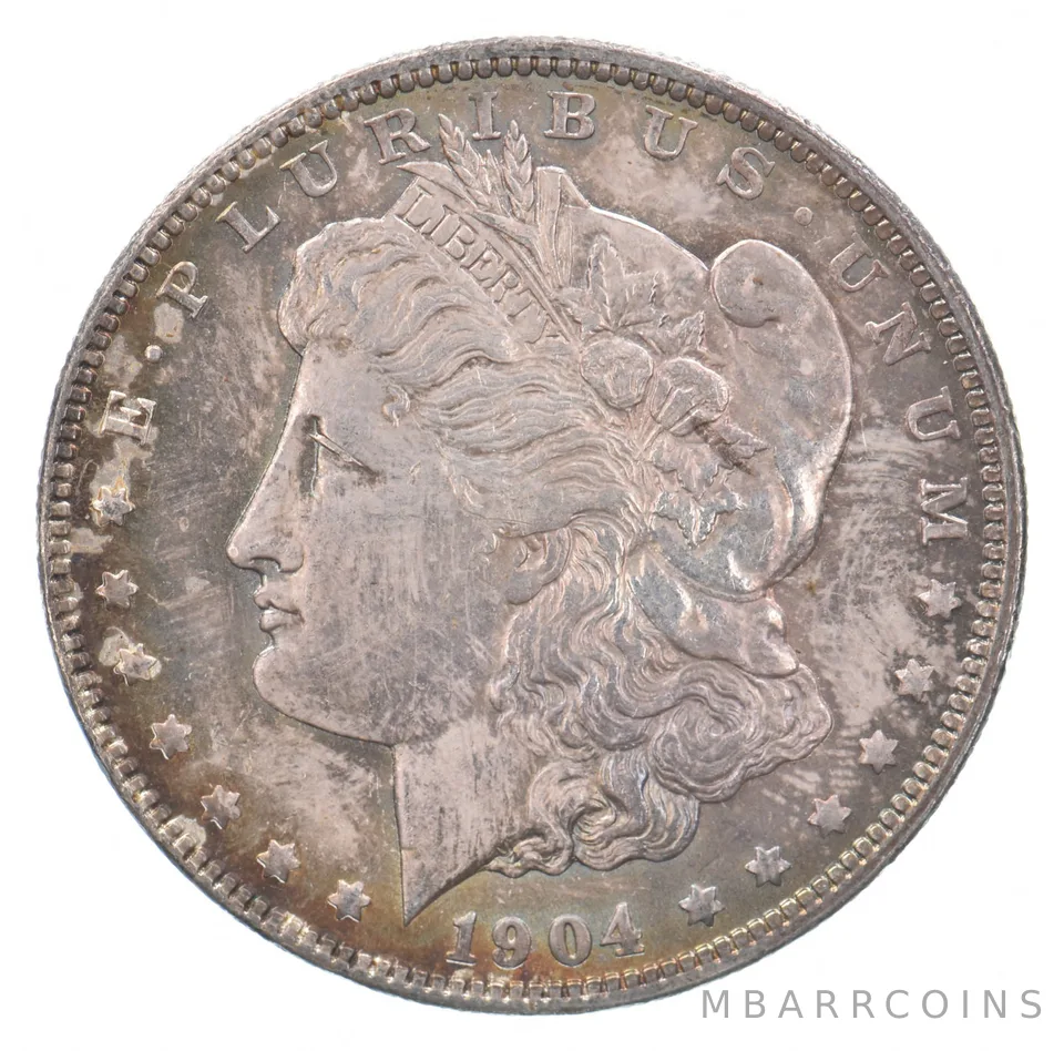 1904-O Morgan Silver Dollar Rainbow Toned a4580