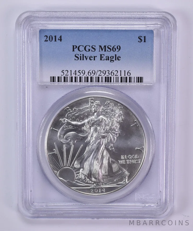 2014 American Silver Eagle 1 Oz MS69 PCGS Blue Label