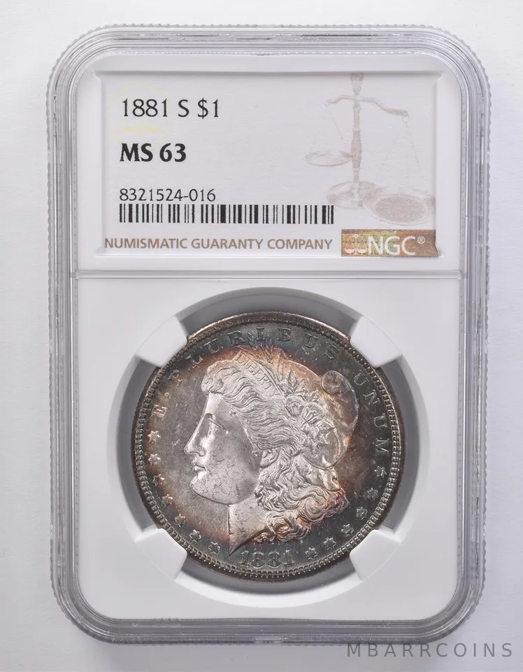 1881-S Morgan Silver Dollar MS63 NGC Blue Peripheral Tone *7148