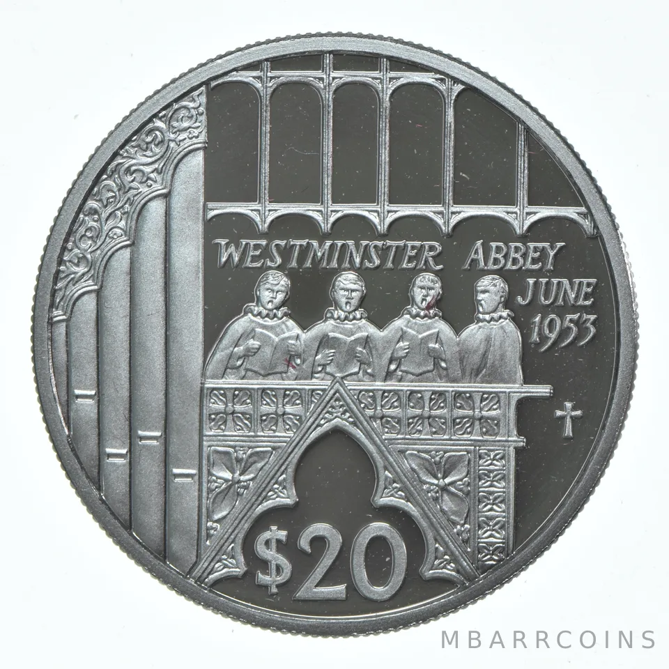 2002 Fiji 20 Dollars Platinum Westminster Abbey a6109