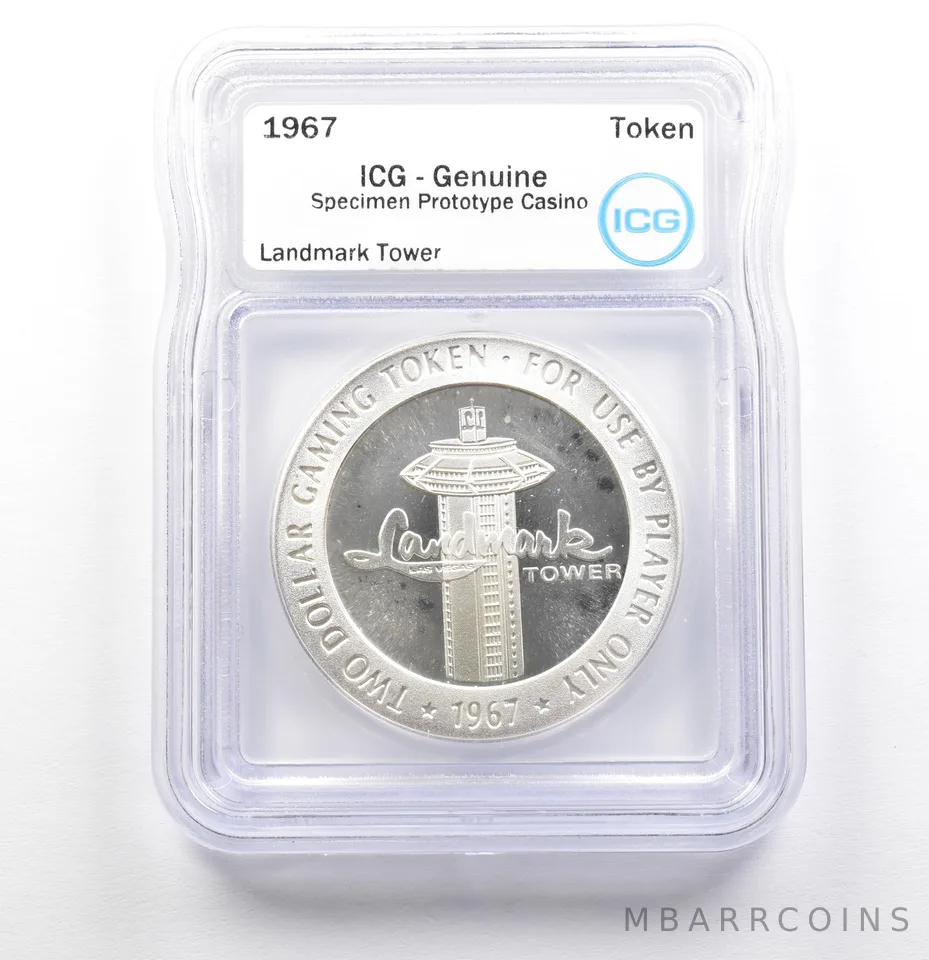 1967 Casino Token Landmark Tower Dollar Specimen Prototype Genuine ICG a0569