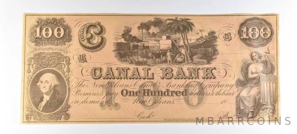 1800s $100 New Orleans LA Canal Bank Obsolete Note *8850