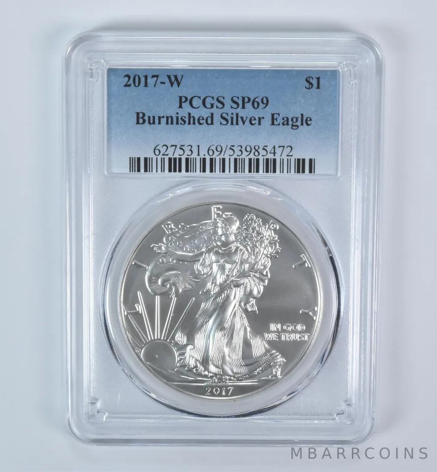 2017-W Burnished Silver Eagle SP69 PCGS Blue Label