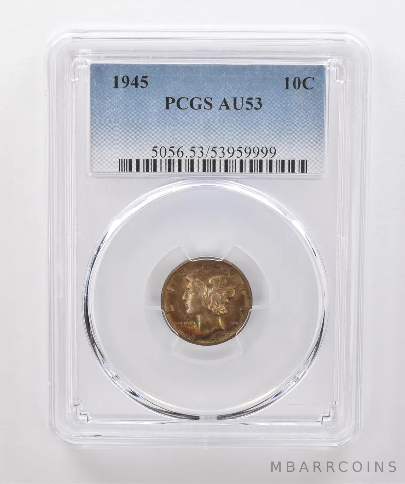 1945 Mercury Dime AU53 PCGS Beautiful Tone *1838