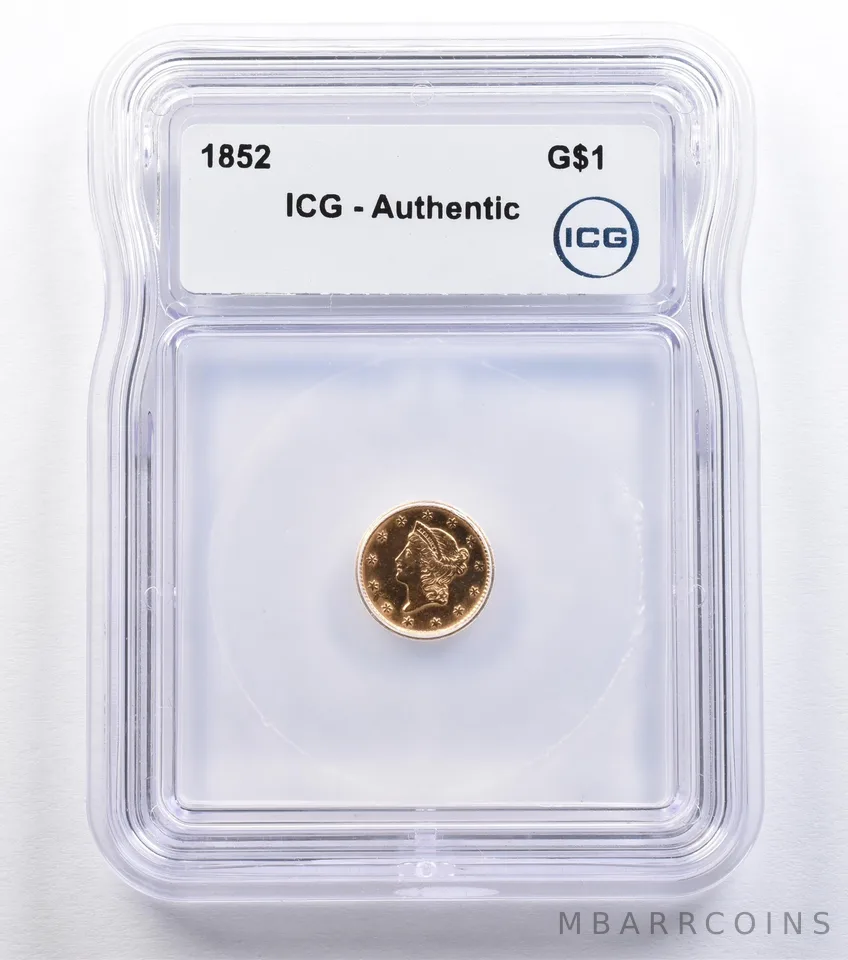 1852 $1 Liberty Head Gold Dollar Authentic ICG *2196