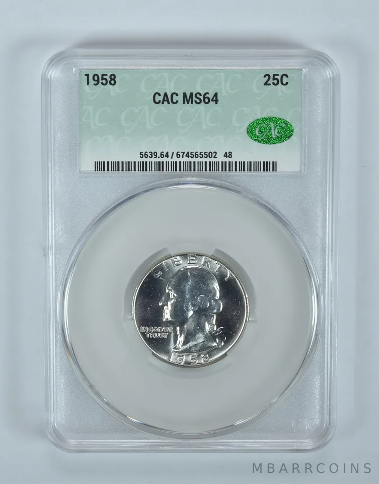 1958 Washington Quarter MS64 CAC CACg