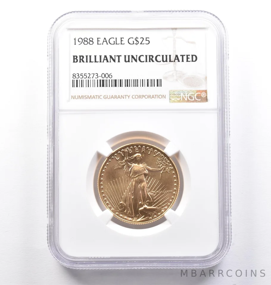 1988 $25 American Gold Eagle 1/2 Oz Gold BU NGC a2482
