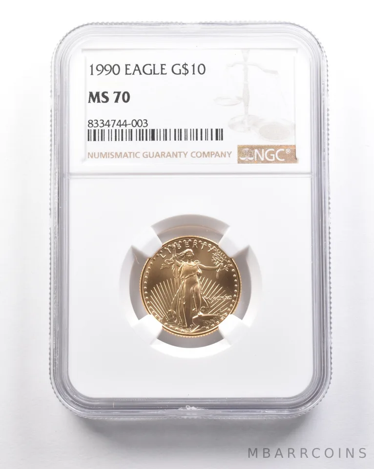 1990 American Gold Eagle $10 1/4 Oz 0.25 Oz Gold MS70 NGC *5288