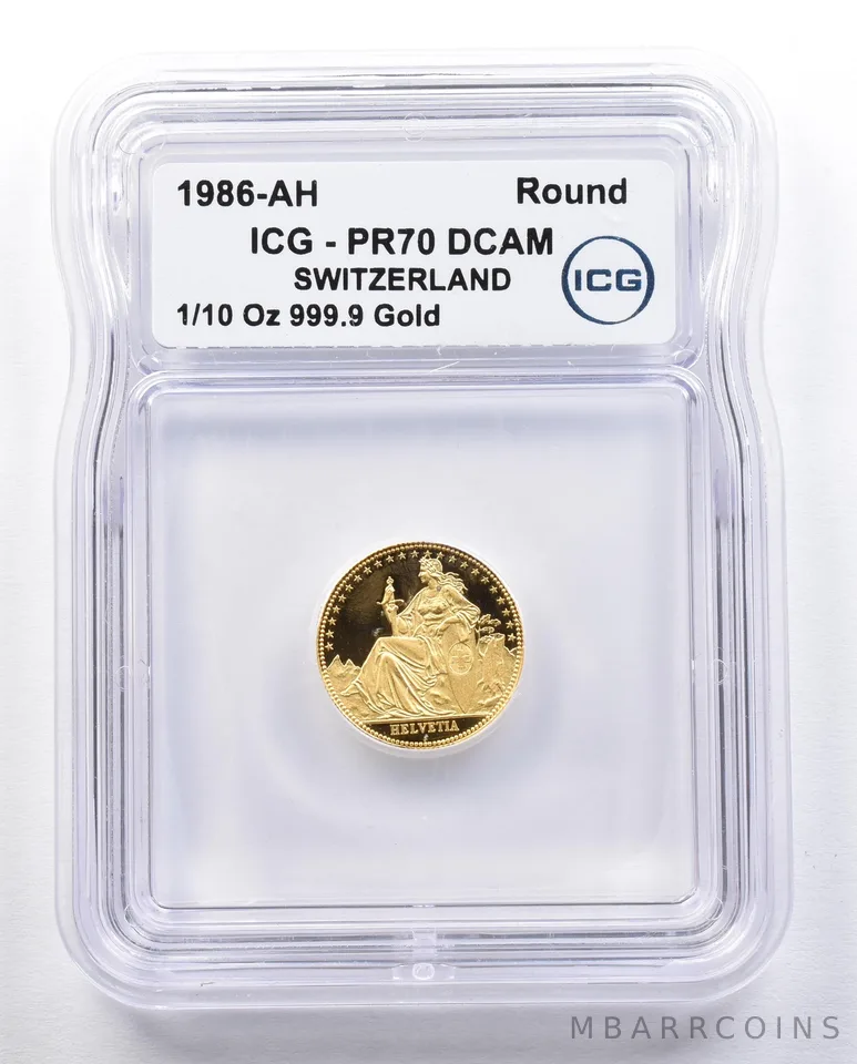 1986-AH Switzerland 1/10 Oz Gold PR70 DCAM ICG *1985