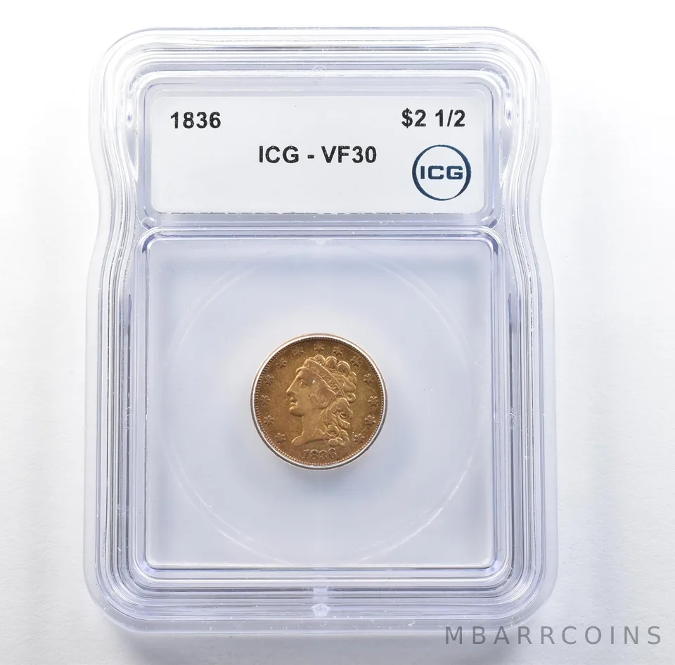1836 $2.50 Classic Head Gold Quarter Eagle VF30 ICG *3089