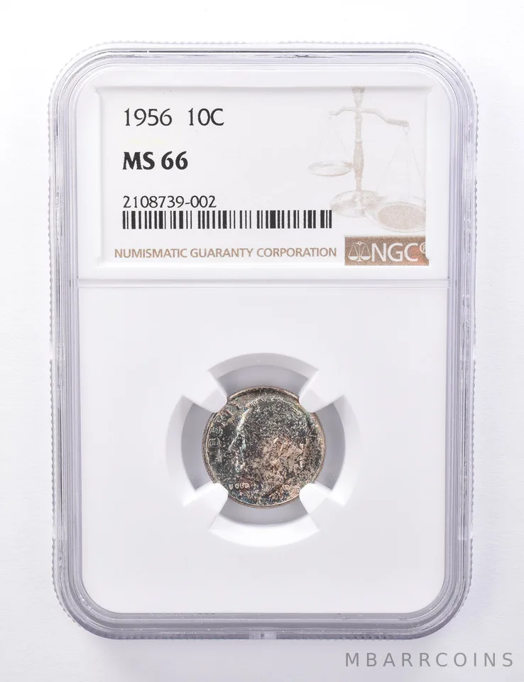 MS66 1956 Roosevelt Dime - Graded NGC Toned a4346