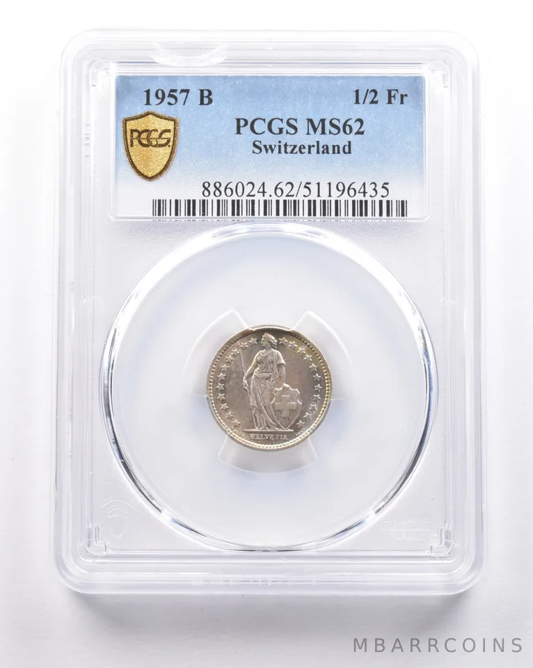 1957 B Switzerland 1/2 Franc MS62 PCGS Nice Tone a5389