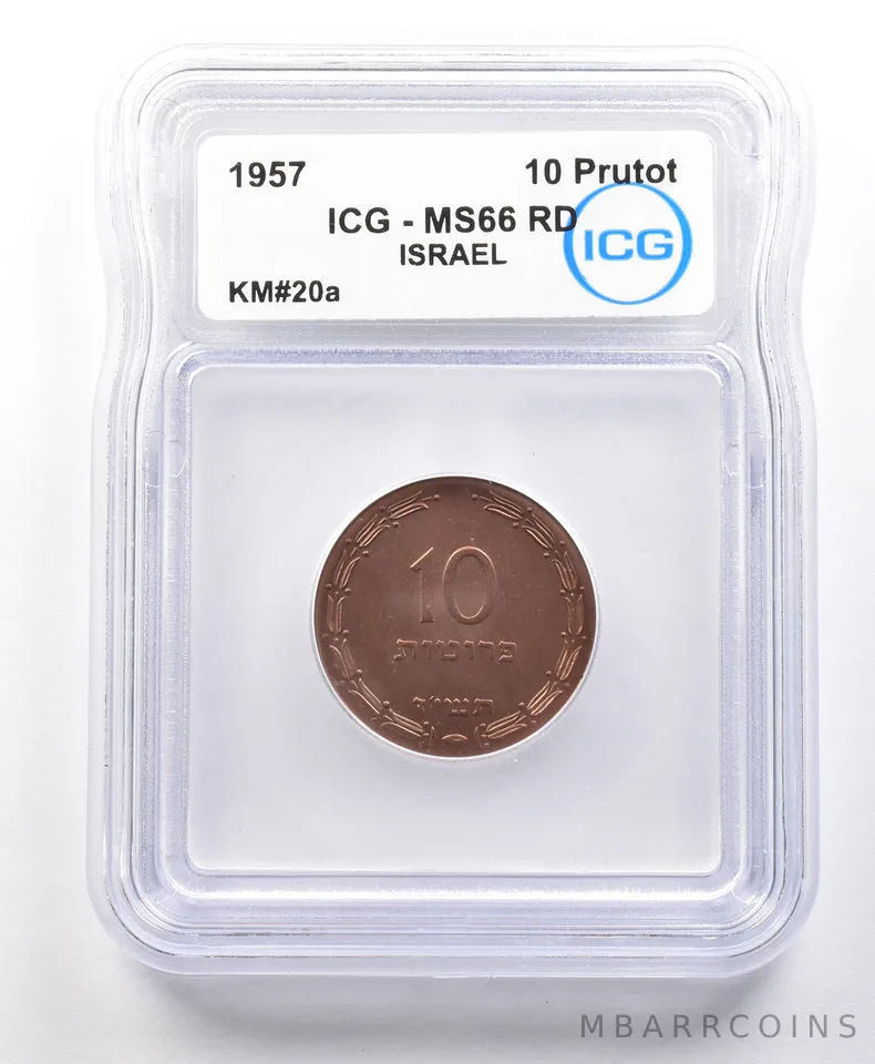 1957 Israel 10 Prutot KM#20a MS66 RD ICG *4193