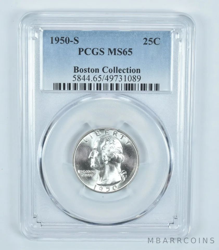 1950-S Washington Quarter Boston Collection MS65 PCGS Blue Label