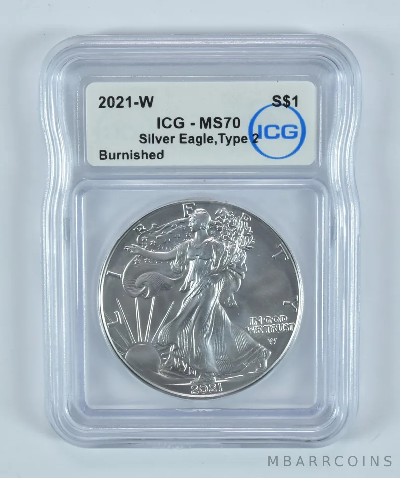 2021-W Burnished Silver Eagle Type 2 MS70 ICG
