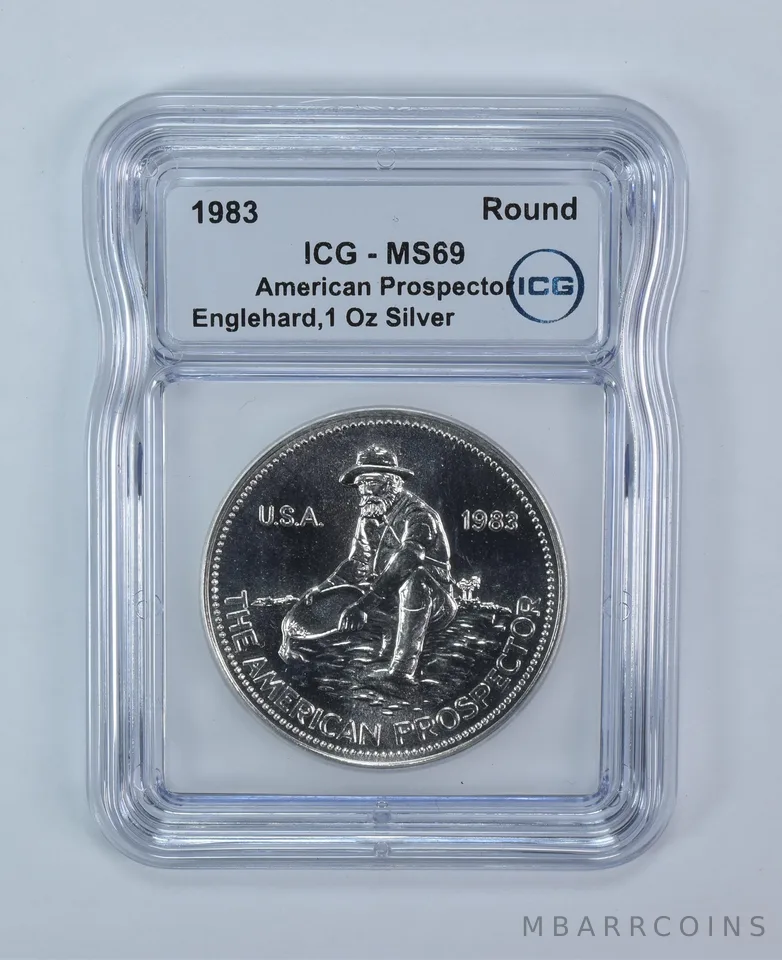 1983 Engelhard American Prospector 1 Troy Oz Silver Round MS69 ICG