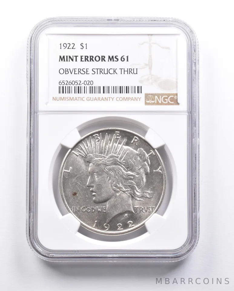 MS61 1922 Peace Silver Dollar Error OBV Struck Thru NGC *6635