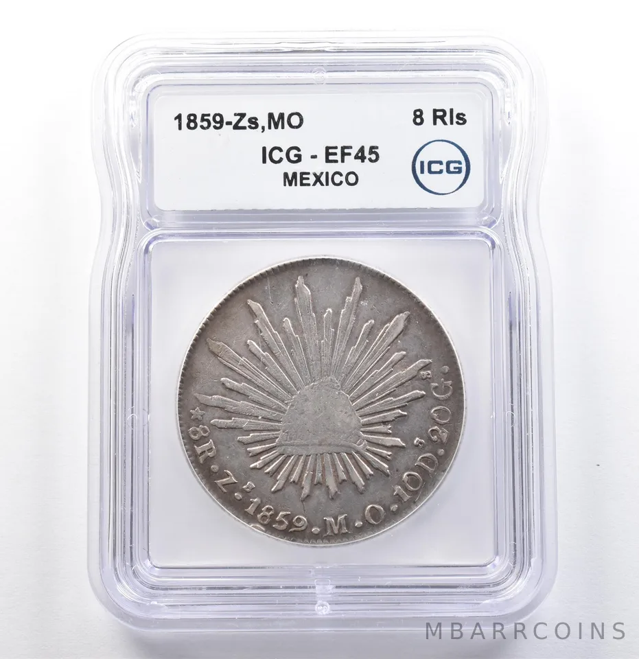 1859 Zs Mo Mexico 8 Reales EF45 ICG *9882