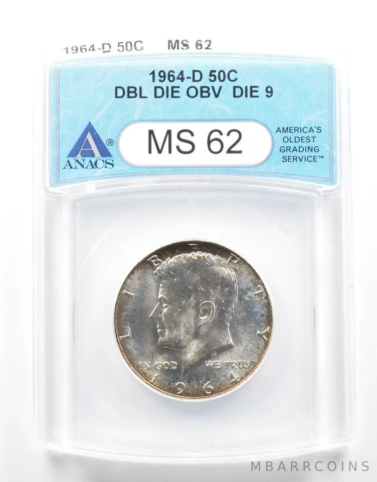 1964-D Kennedy Half Dollar DDO Die 9 MS62 ANACS *2123