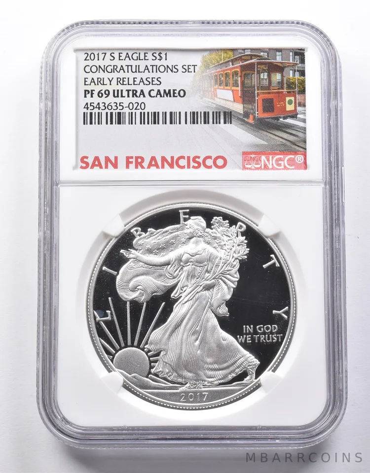 PF69 UCAM 2017-S American Silver Eagle Congratulations Set ER NGC *8635