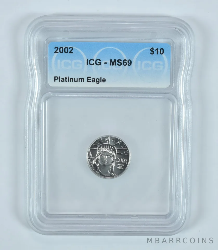 2002 $10 American Platinum Eagle 1/10 Oz Platinum MS69 ICG