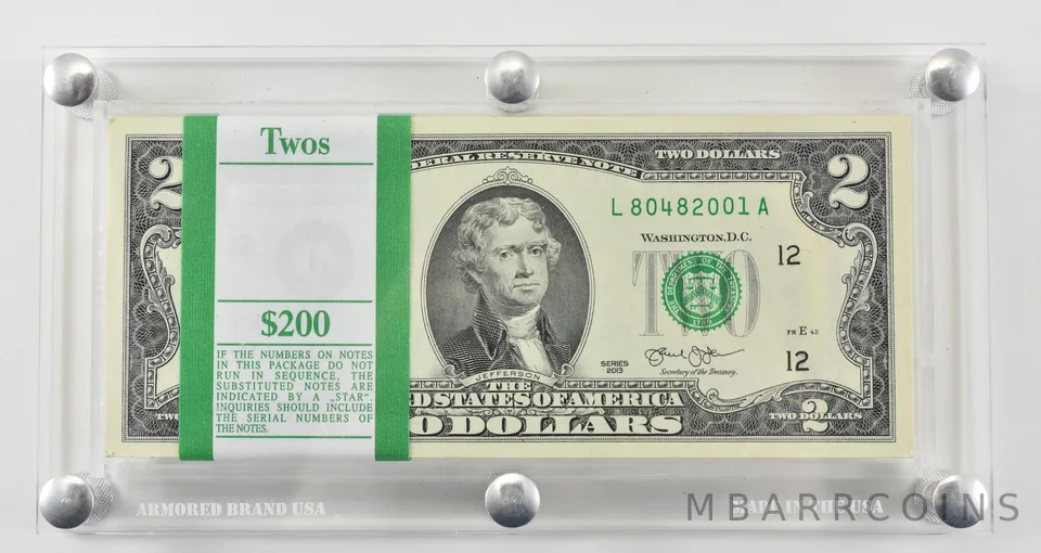 Lot (100) 2013 $2 L Bank FRN Green Seal Pack a0379