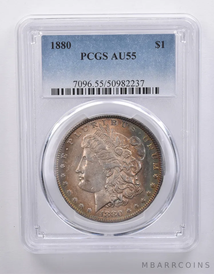 1880 Morgan Silver Dollar AU55 PCGS Peripheral Tone *7197