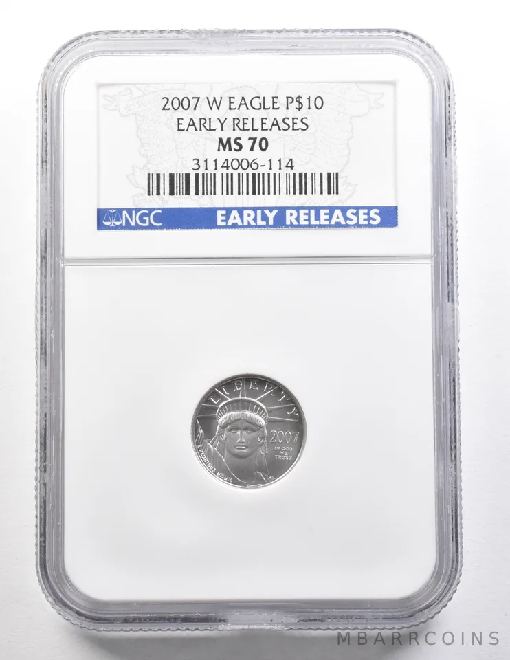 2007-W $10 American Platinum Eagle 1/10 Oz 0.1 Oz Early Releases MS70 NGC a3724