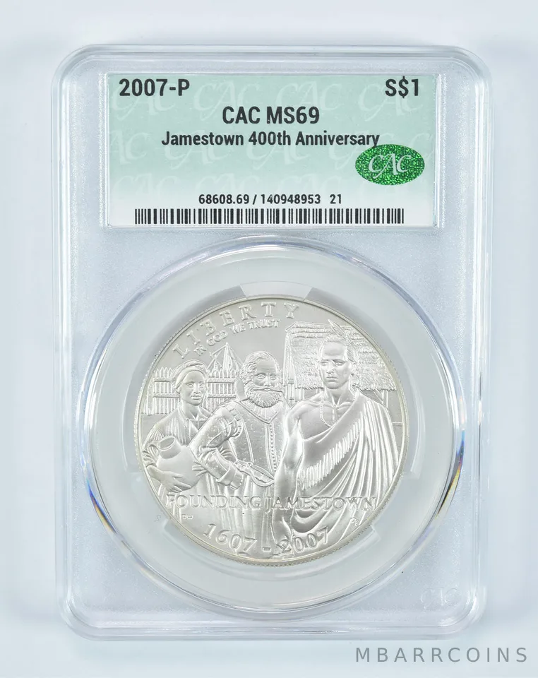 2007-P Jamestown Commemorative Silver Dollar MS69 CAC CACg