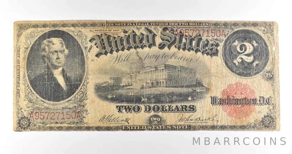 1917 $2 Legal Tender Large Note Red Seal *4565