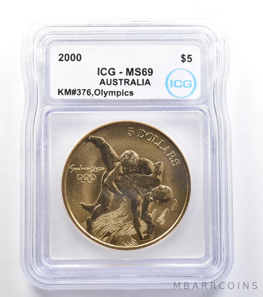 2000 Australia 5 Dollar Sydney Olympics Wrestling KM#376 MS69 ICG *7900