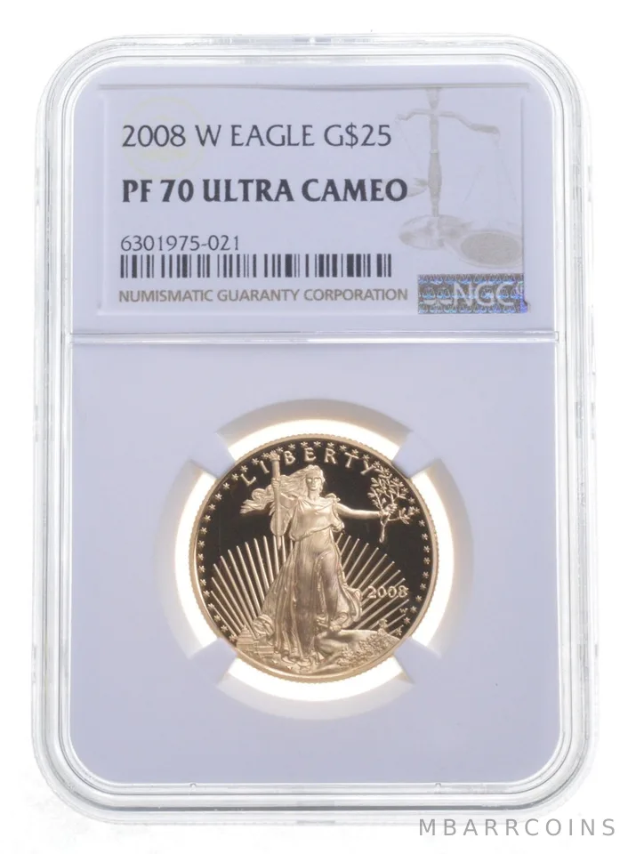 2008-W $25 American Gold Eagle 1/2 Oz Gold PF70 UCAM NGC