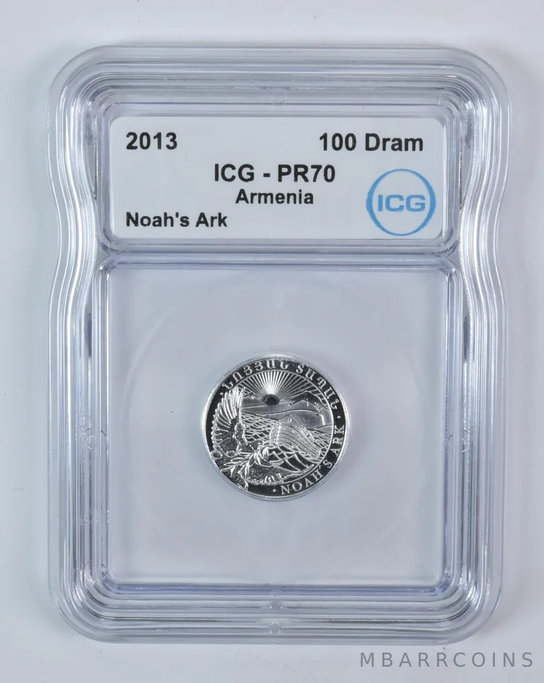2013 Armenia 100 Dram Silver Noah's Ark 1/4 Oz PR70 ICG