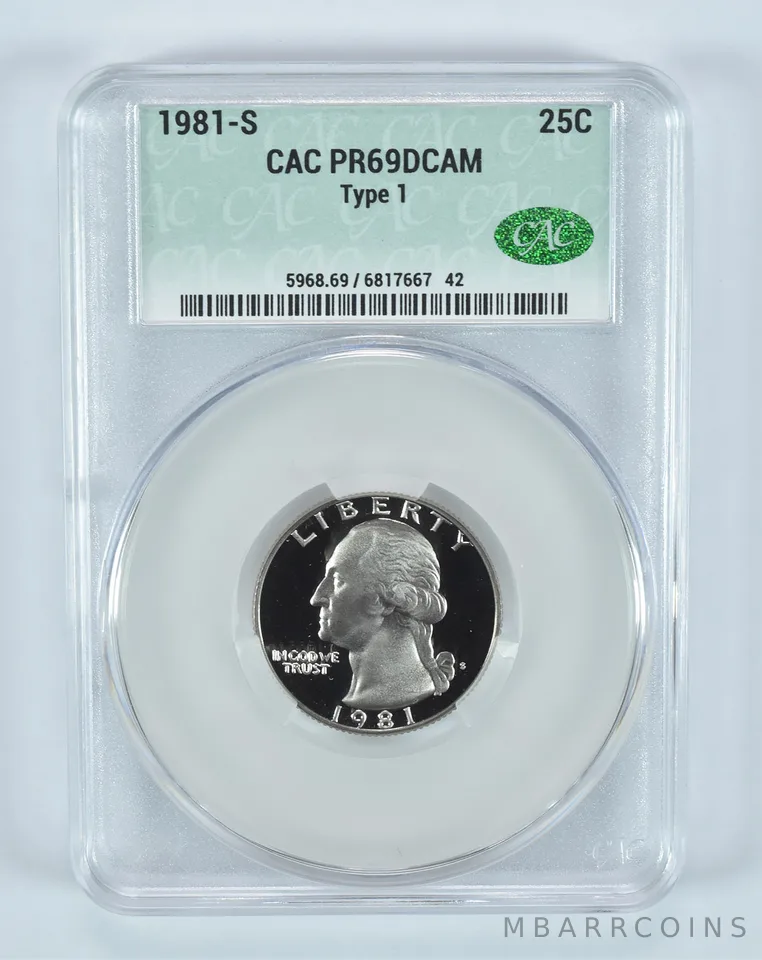 1981-S Washington Quarter Type 1 PR69 DCAM CAC CACg