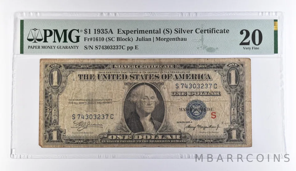 1935 A $1 Experimental (S) Silver Certificate Fr#1610 VF 20 PMG *9428