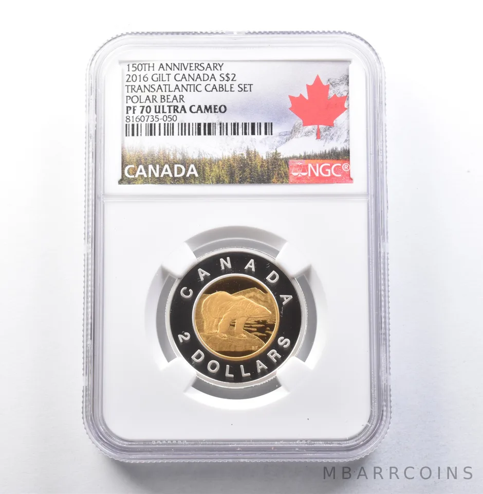 2016 Canada $2 Silver Gilt Transatlantic Cable Set Polar Beat PF70 NGC *5907