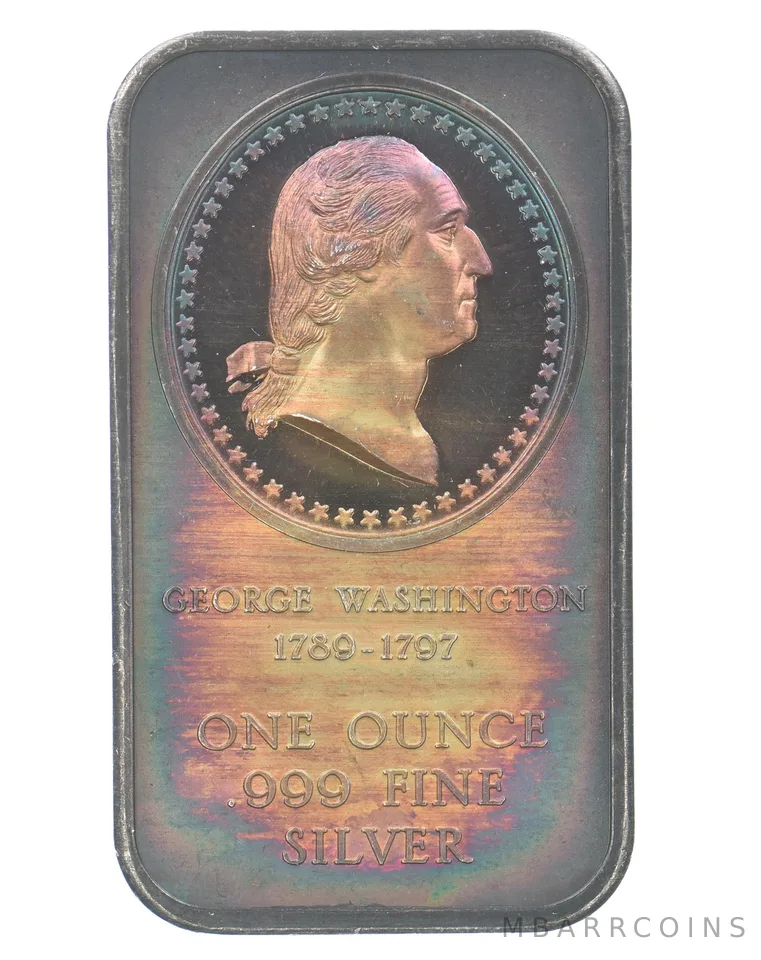 1976 1 Oz Silver Bar George Washington Huguenot Bicentennial Nice Tone *4287