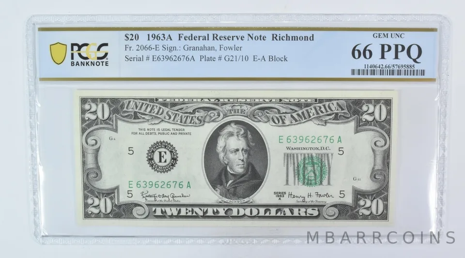 1963 A $20 Richmond VA FRN Fr#2066-E Gem Unc 66 PPQ PCGS a5994