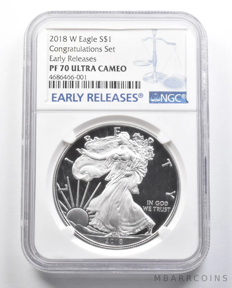 PF70 UCAM 2018-W American Silver Eagle Congratulations Set ER NGC a0563